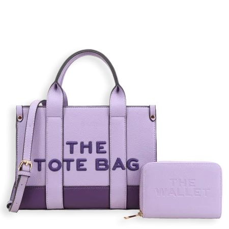2pc  Medium Leather Tote with Wallet *2 Tone*
