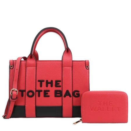 2pc  Medium Leather Tote with Wallet *2 Tone*