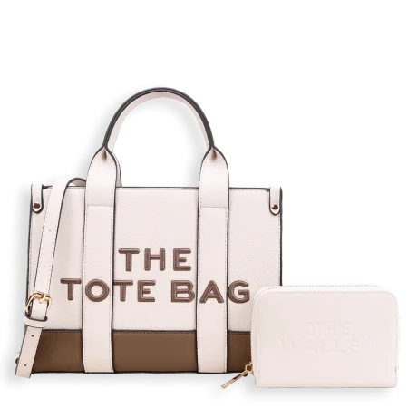 2pc  Medium Leather Tote with Wallet *2 Tone*