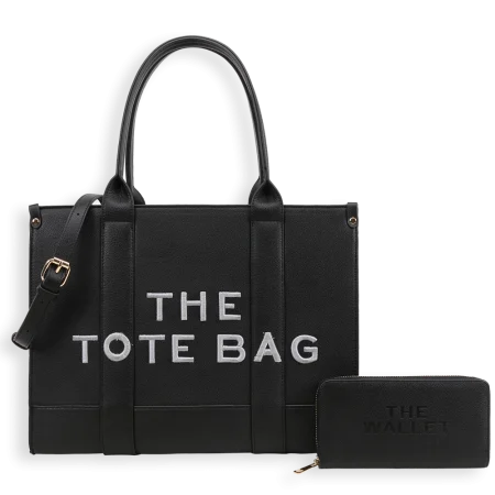 2pc Leather Tote Bag with Wallet