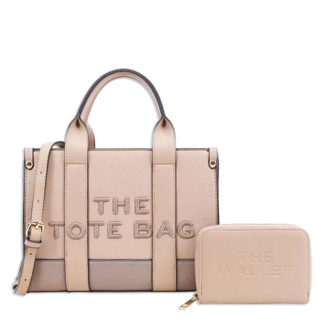 2pc  Medium Leather Tote with Wallet *2 Tone*