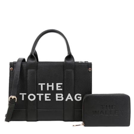 2pc  Medium Leather Tote with Wallet *2 Tone*