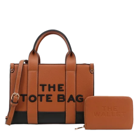 2pc  Medium Leather Tote with Wallet *2 Tone*