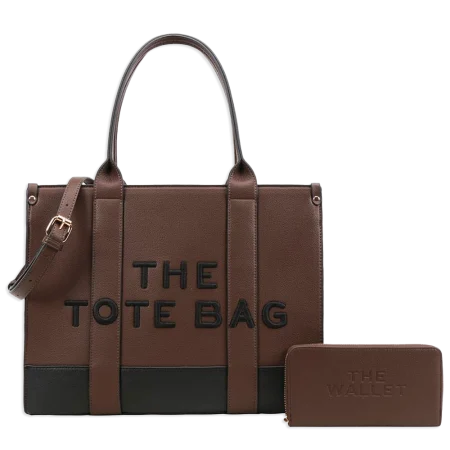 2pc Leather Tote Bag with Wallet