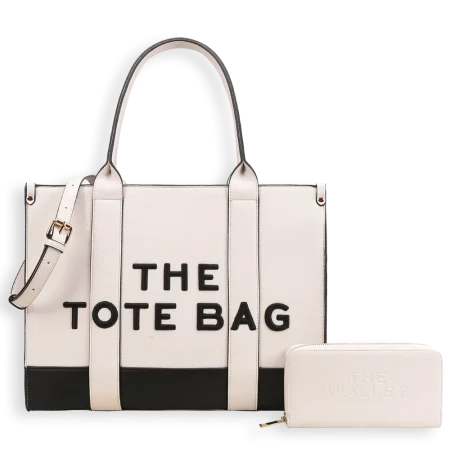 2pc Leather Tote Bag with Wallet