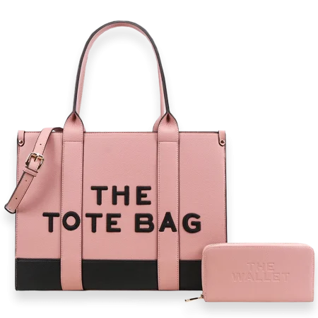 2pc Leather Tote Bag with Wallet