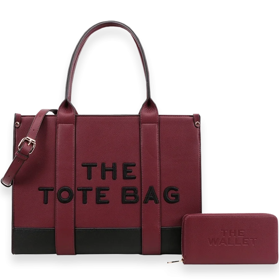2pc Leather Tote Bag with Wallet